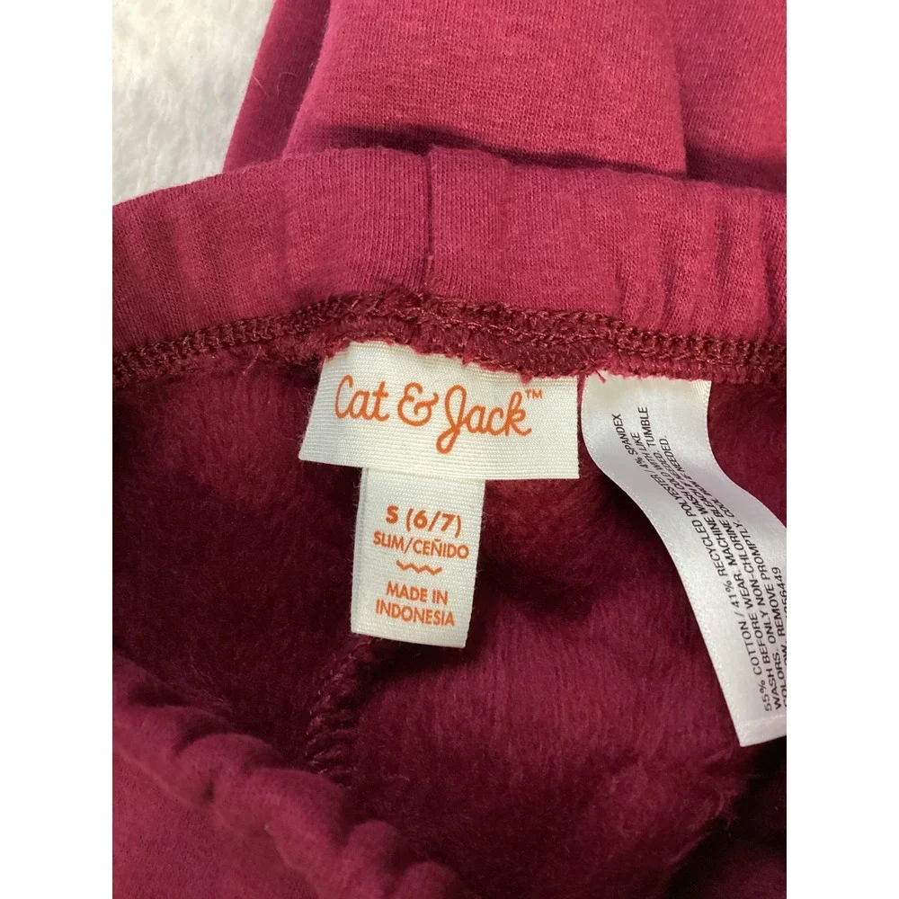 Cat & Jack Girls Slim Fleece Lined Leggings Burgundy Maroon Size‎ S 6/7 sLIM NWT